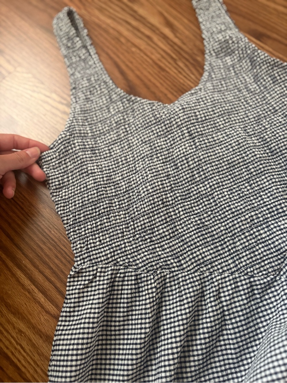 Old Navy Black and White Check Smocked Tank Midi Dress - Picture 2 of 4